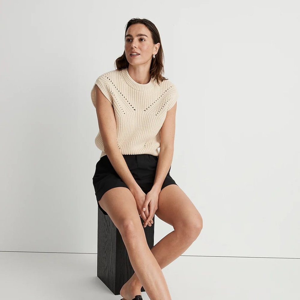 Madewell Mariella Pointelle Sweater Tee Sand Cream Size XL
